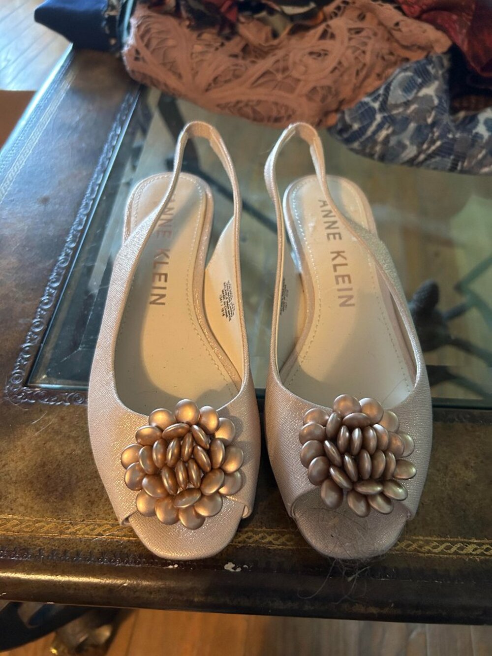 Anne Klein Champagne-gold Shimmer or Metallic Slingback Shoes